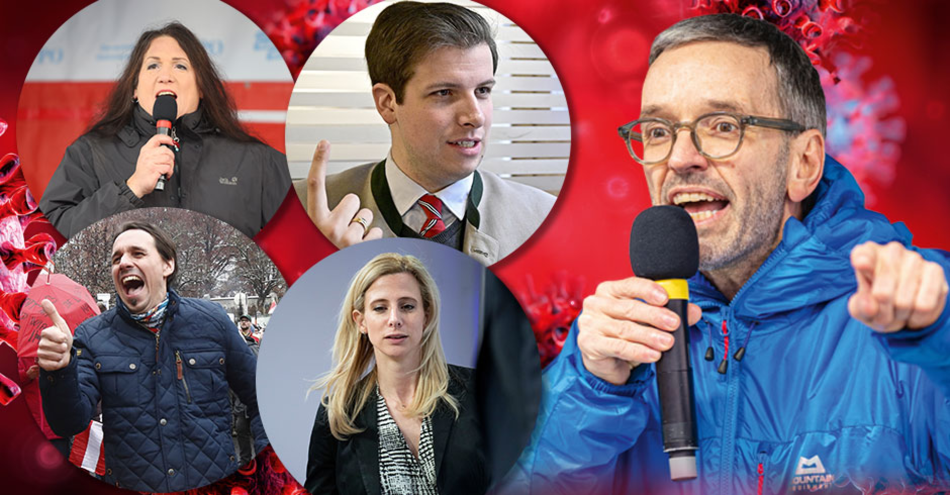 Collage: Monika Donner, Martin Rutter, Alexander Tschugguel, Edith Brötzner und Herbert Kickl