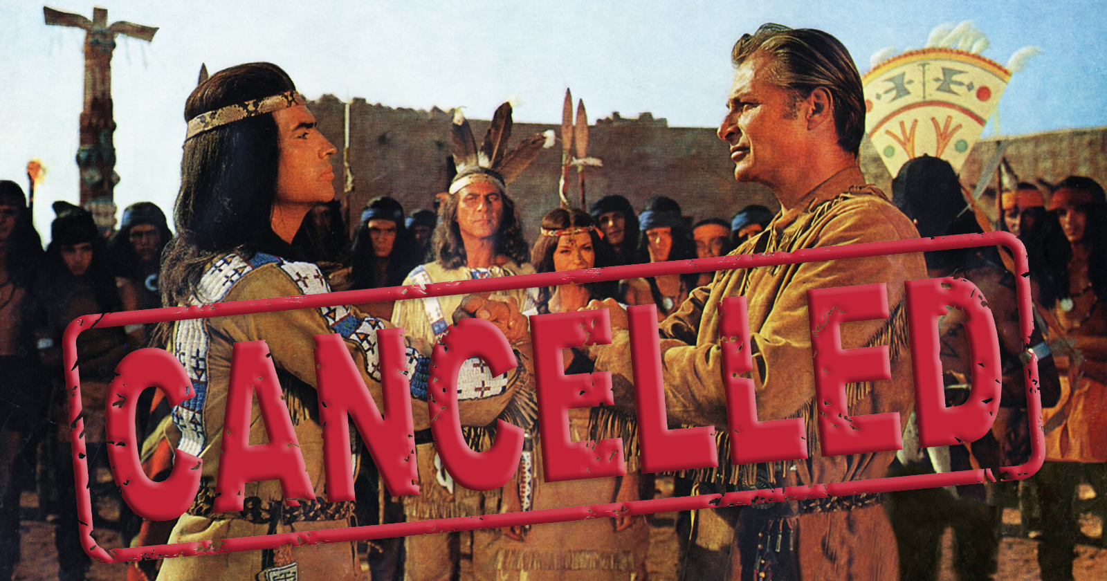 Gecancelt-Stempel auf "Winnetou"-Film. | Credit: Fotomontage: Impress / United Archives / picturedesk.com, iStock.com/JoyImage