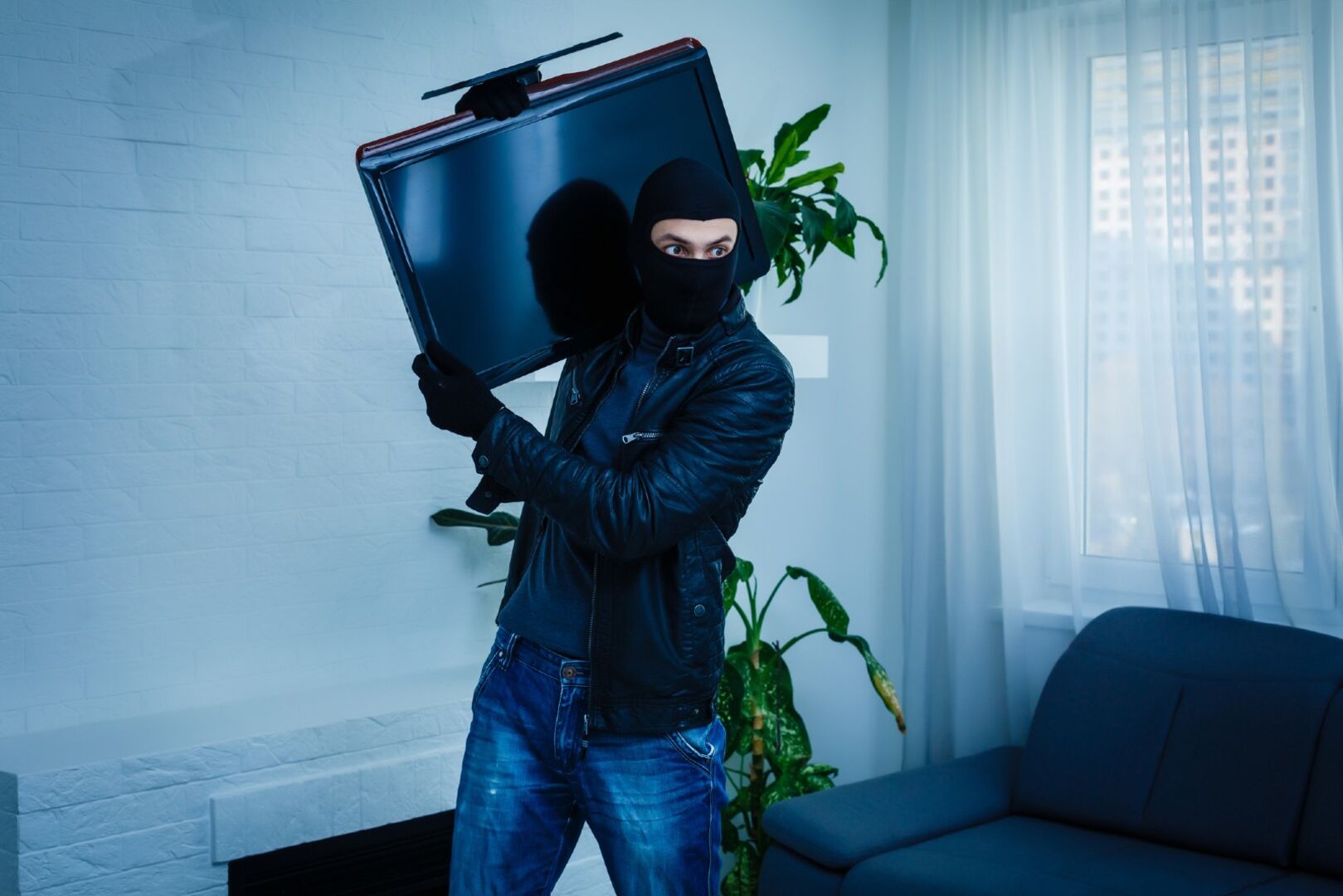 Einbrecher trägt Fernseher aus der Wohnung | Credit: iStock.com/Sinenkiy