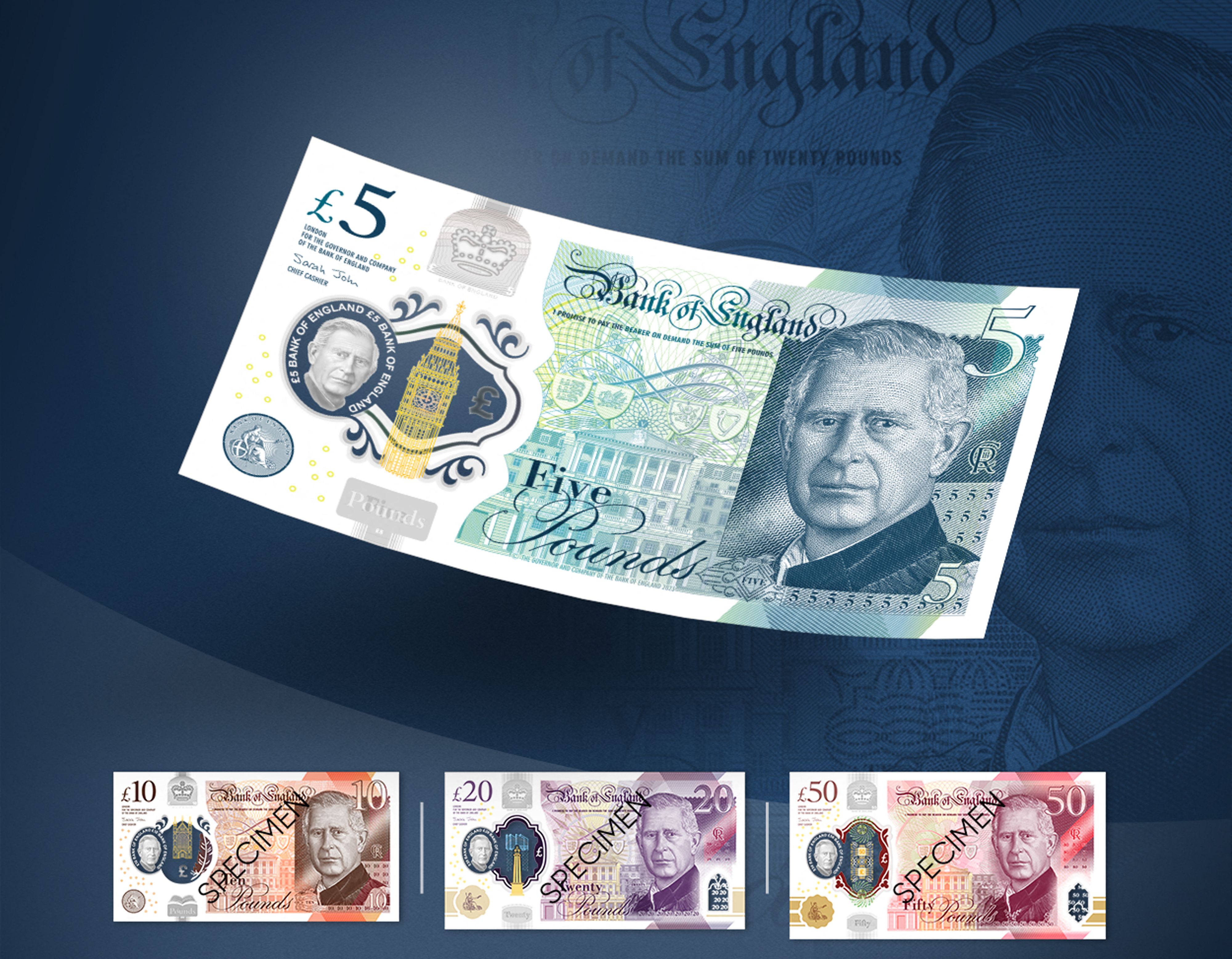 Die neuen Banknoten mit dem Abbild von König Charles III.