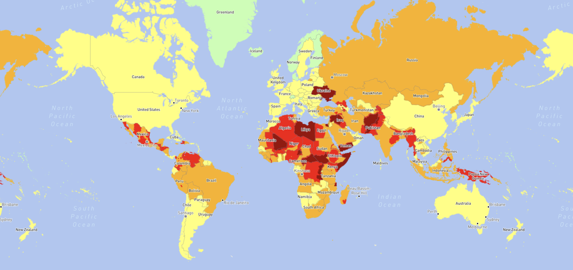 Grafisch Darstellung: die Risk Map. | Credit: International SOS/Screenshot