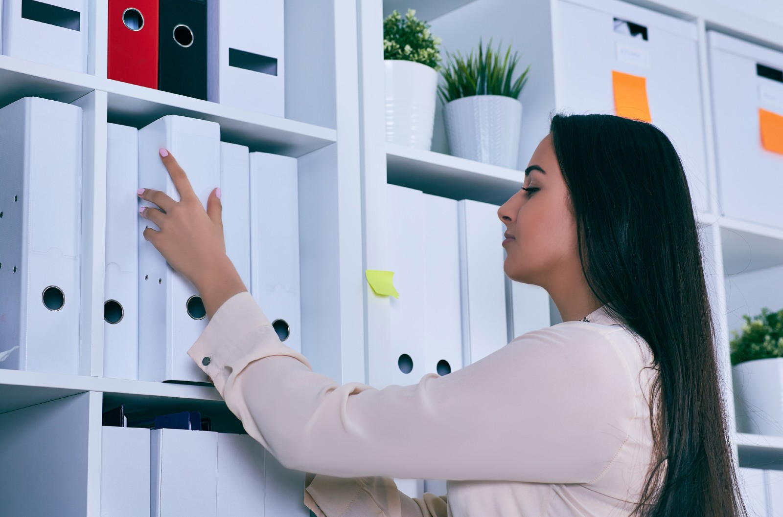 Frau legt ihre Dokumente in Ordner ab | Credit: iStock.com/Cameravit