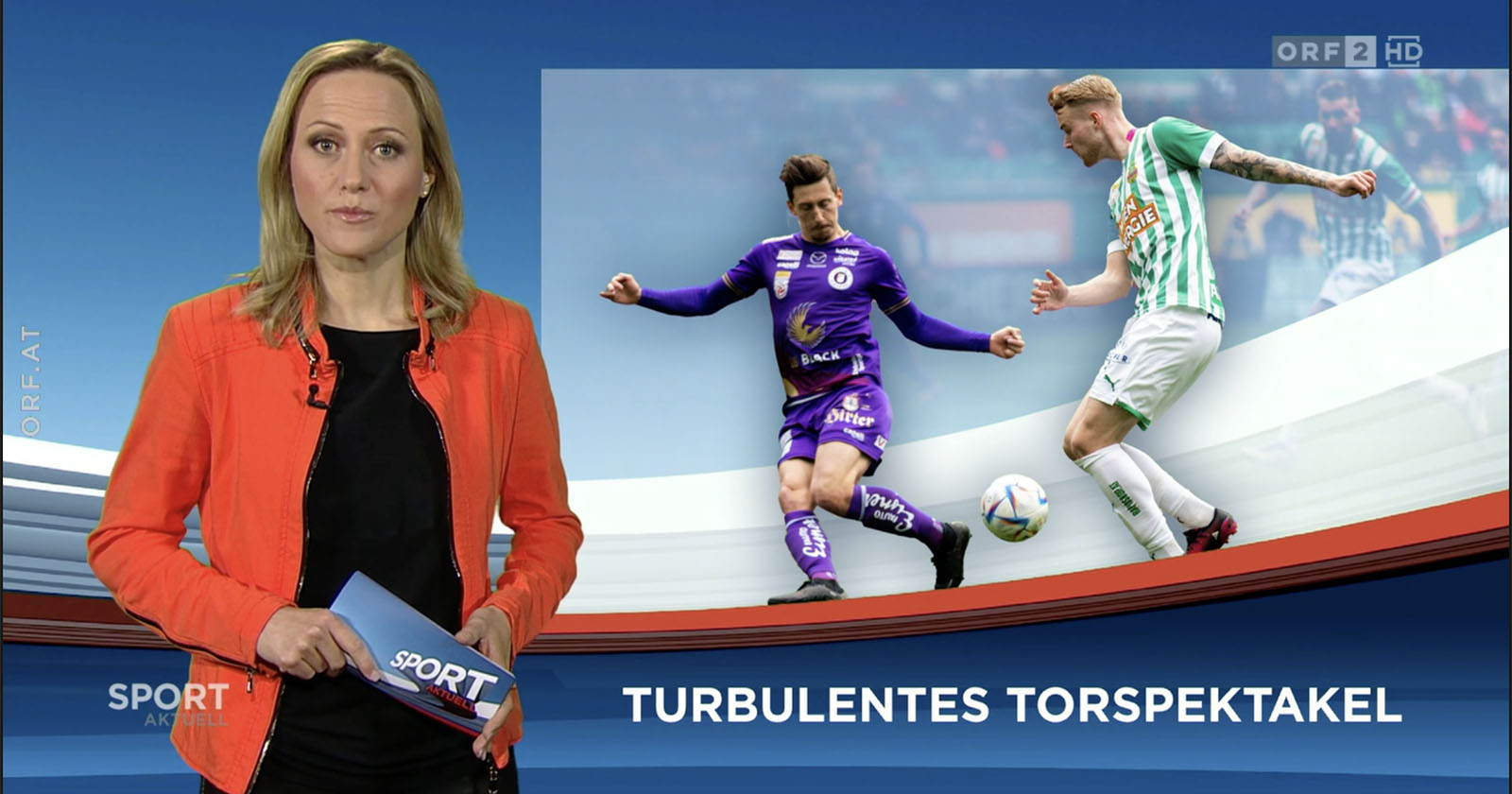 Moderatorin Alina Zellhofer kündigt in "Sport aktuell" einen Bericht zum Wiener Derby an