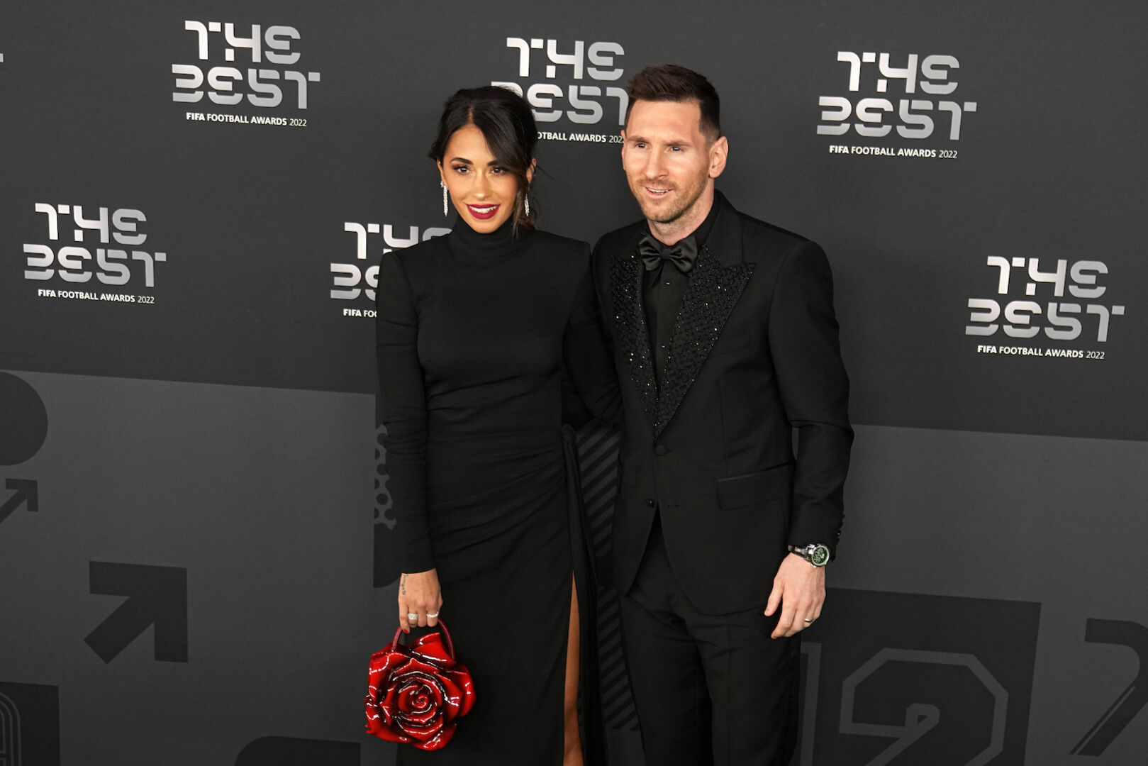 Lionel Messi mit seiner Frau Antonela Roccuzzo bei einer Veranstaltung.