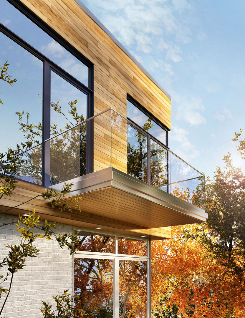 Modernes Wohnhaus vor herbstlicher Kulisse | Credit: iStock.com/sl-f