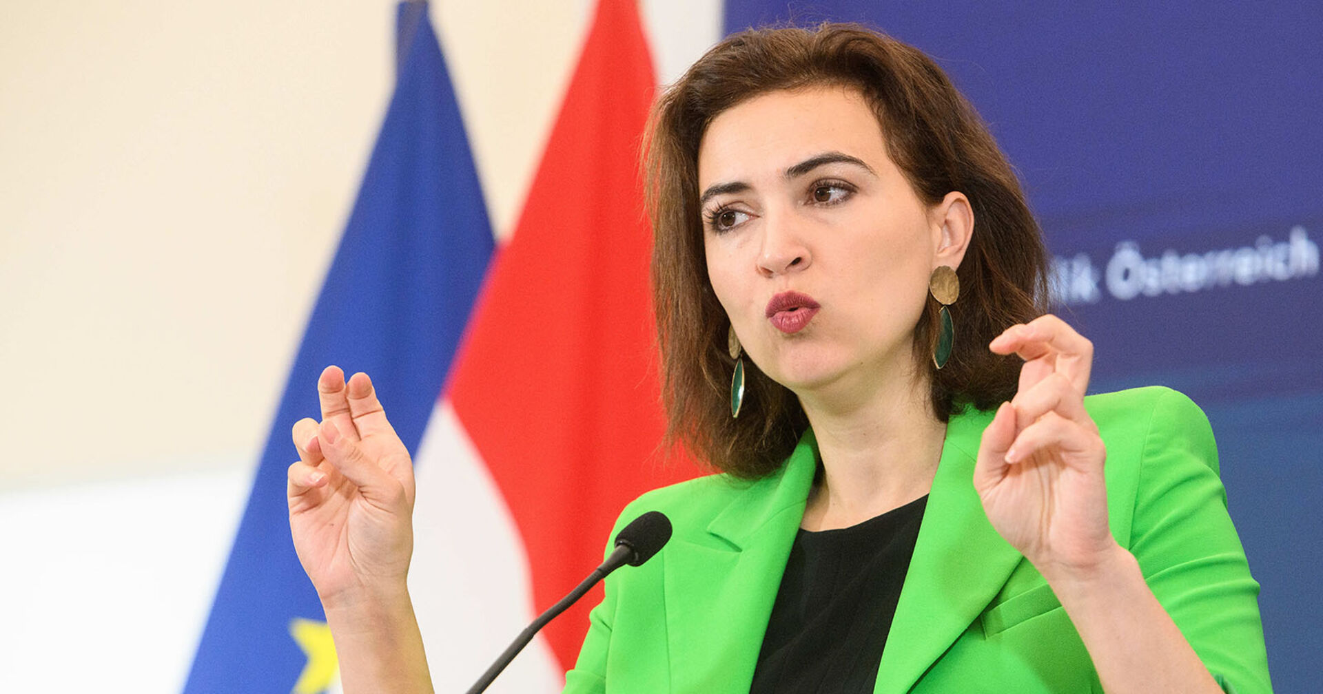 Justizministerin Alma Zadic (Grüne) im Rahmen einer Pressekonferenz