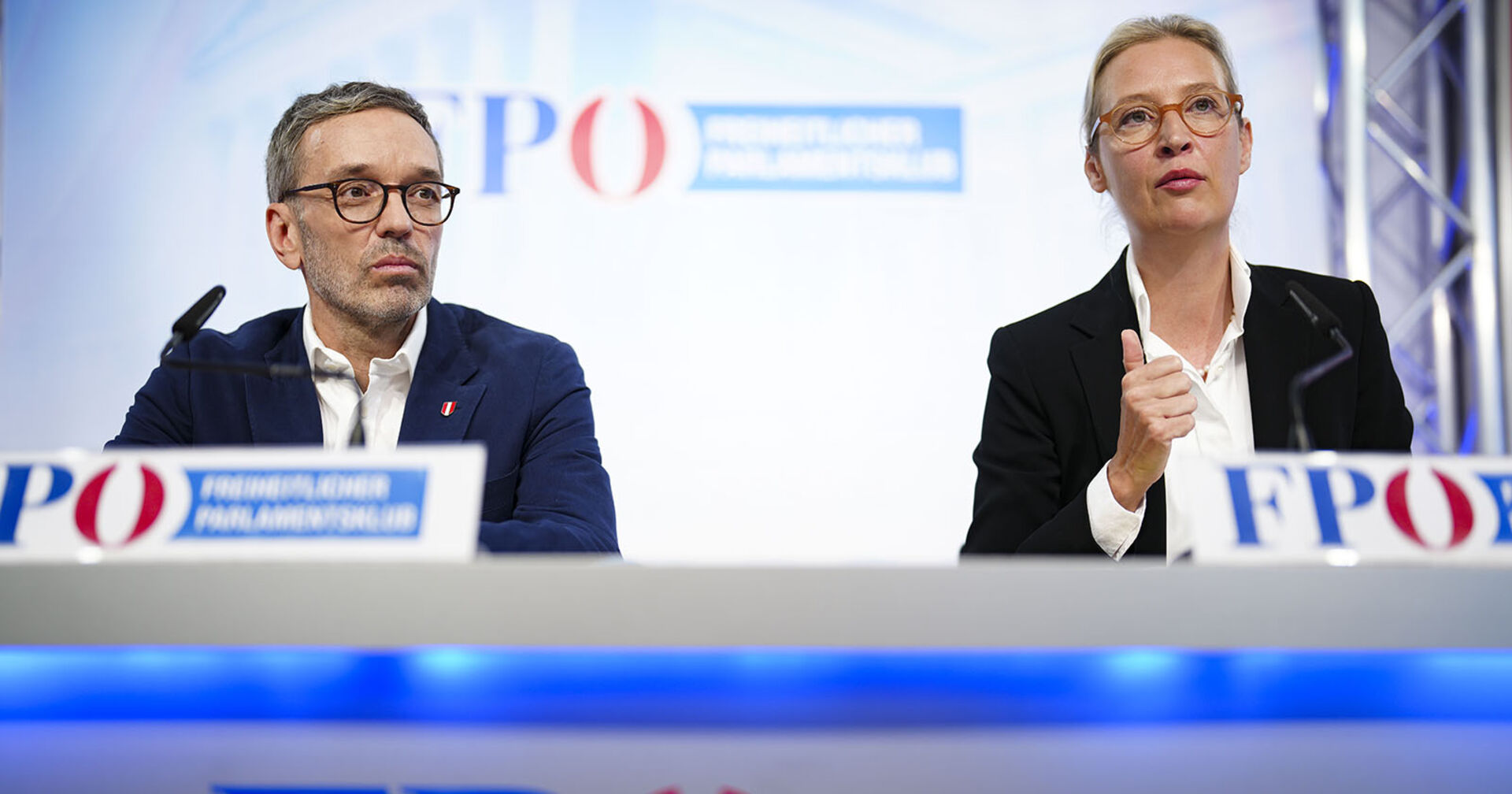 FPÖ-Chef Herbert Kickl und AfD-Vorsitzende Alice Weidel im Rahmen einer gemeinsamen Pressekonferenz