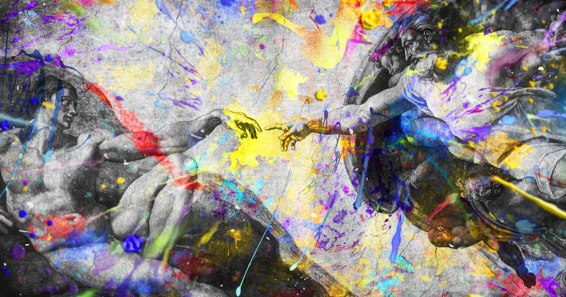 Da Vinci die Erschaffung Adams mit kreativen Farben