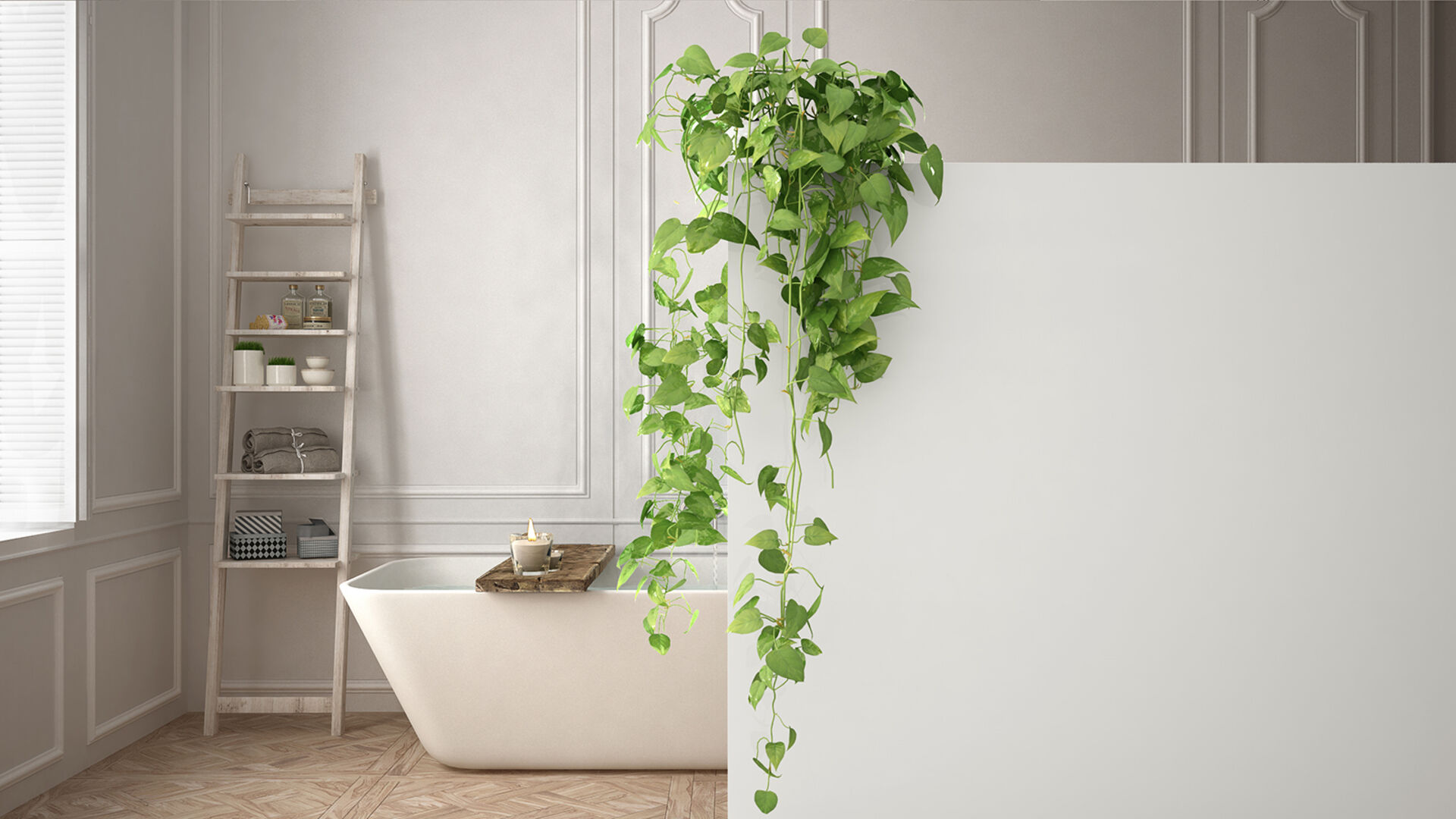 Efeu steht im Badezimmer | Credit: iStock.com/ArchiViz