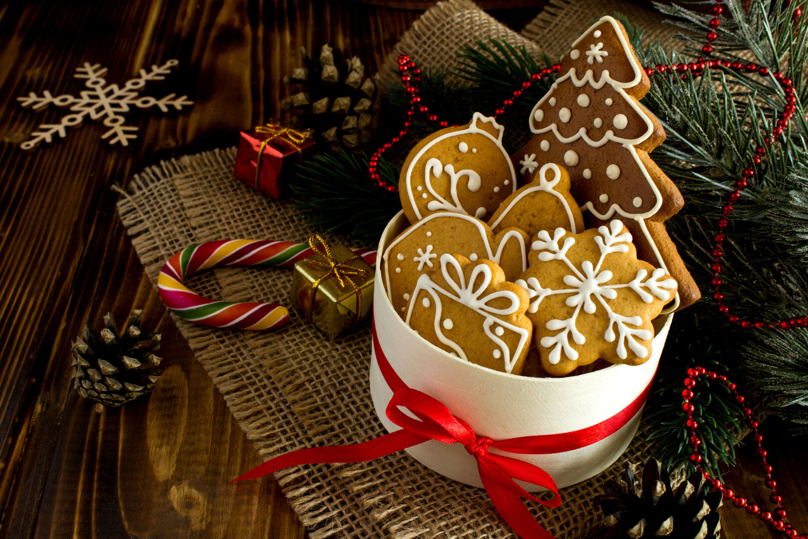 Lebkuchen-Kekse in Behälter mit weißer Glasur