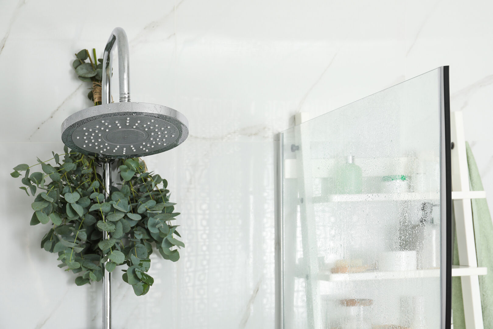 Dusche mit Eukalyptus-Badesträußchen | Credit: iStock.com/Liudmila Chernetska