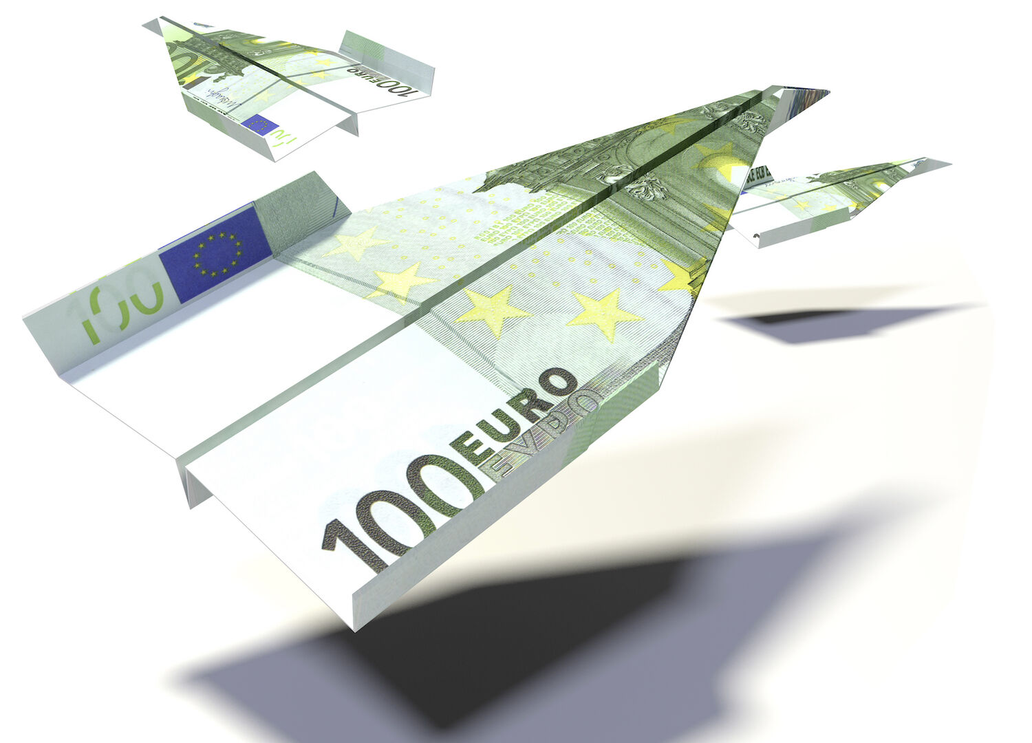 Zum Papierflieger gefalteter 100 Euro-Schein