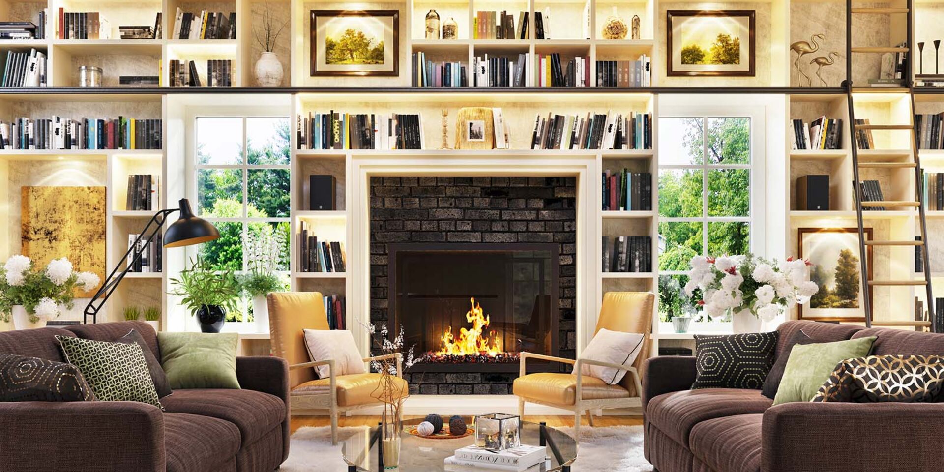 Wohnzimmer mit Bücherwand | Credit: iStock.com/sl-f