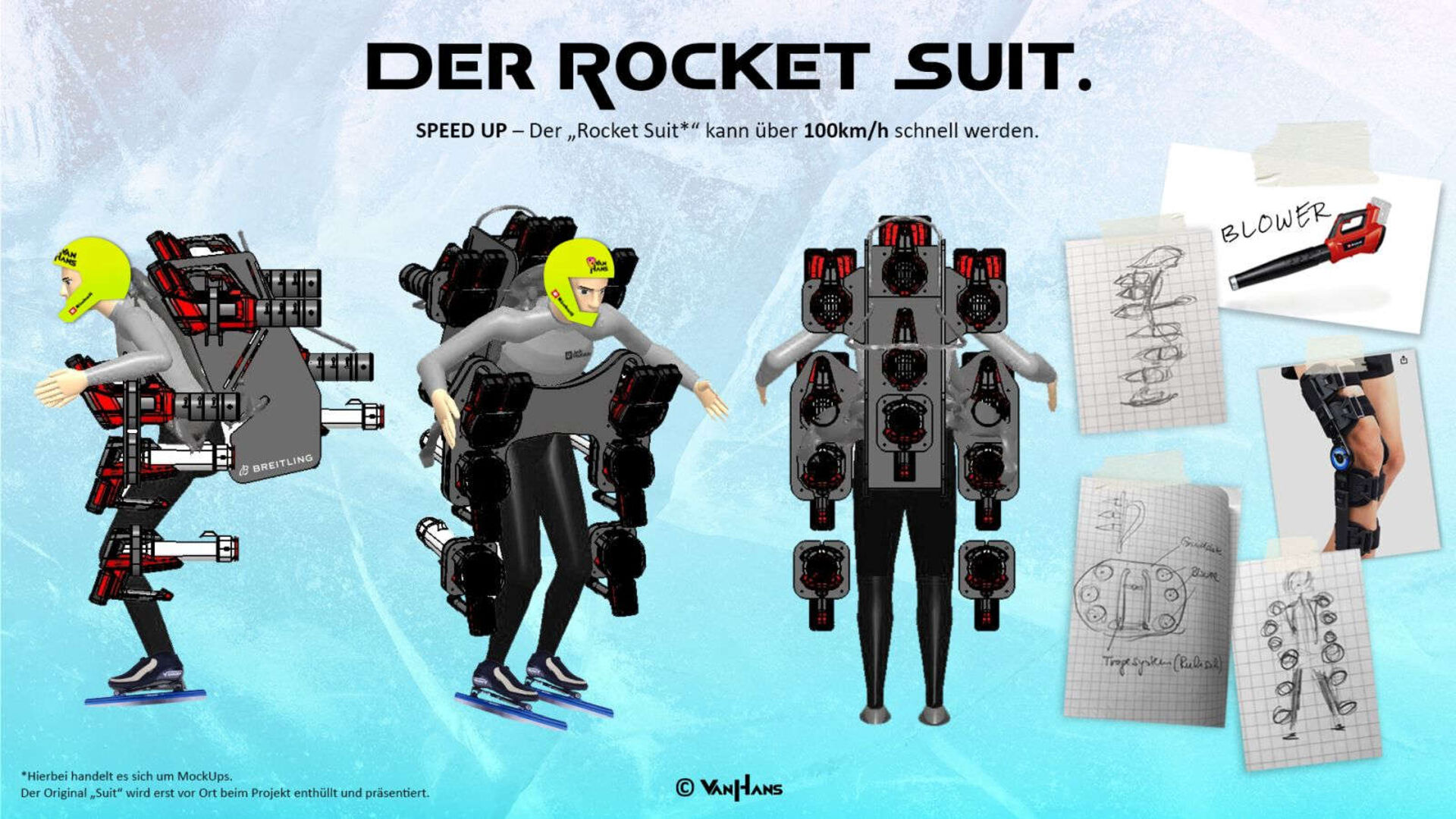 Grafische Darstellung der Spezialausrüstung für den Weltrekordversuch.