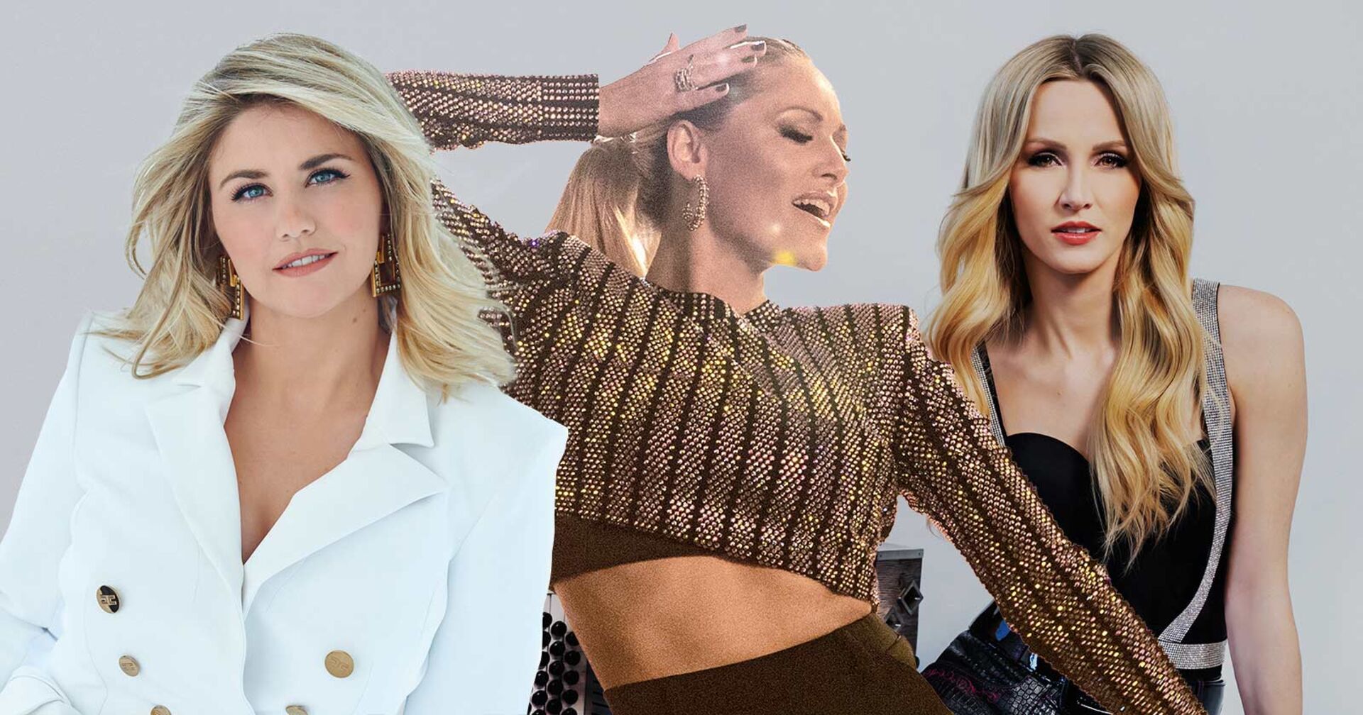 Drei blonde Frauen, die nebeneinander stehen