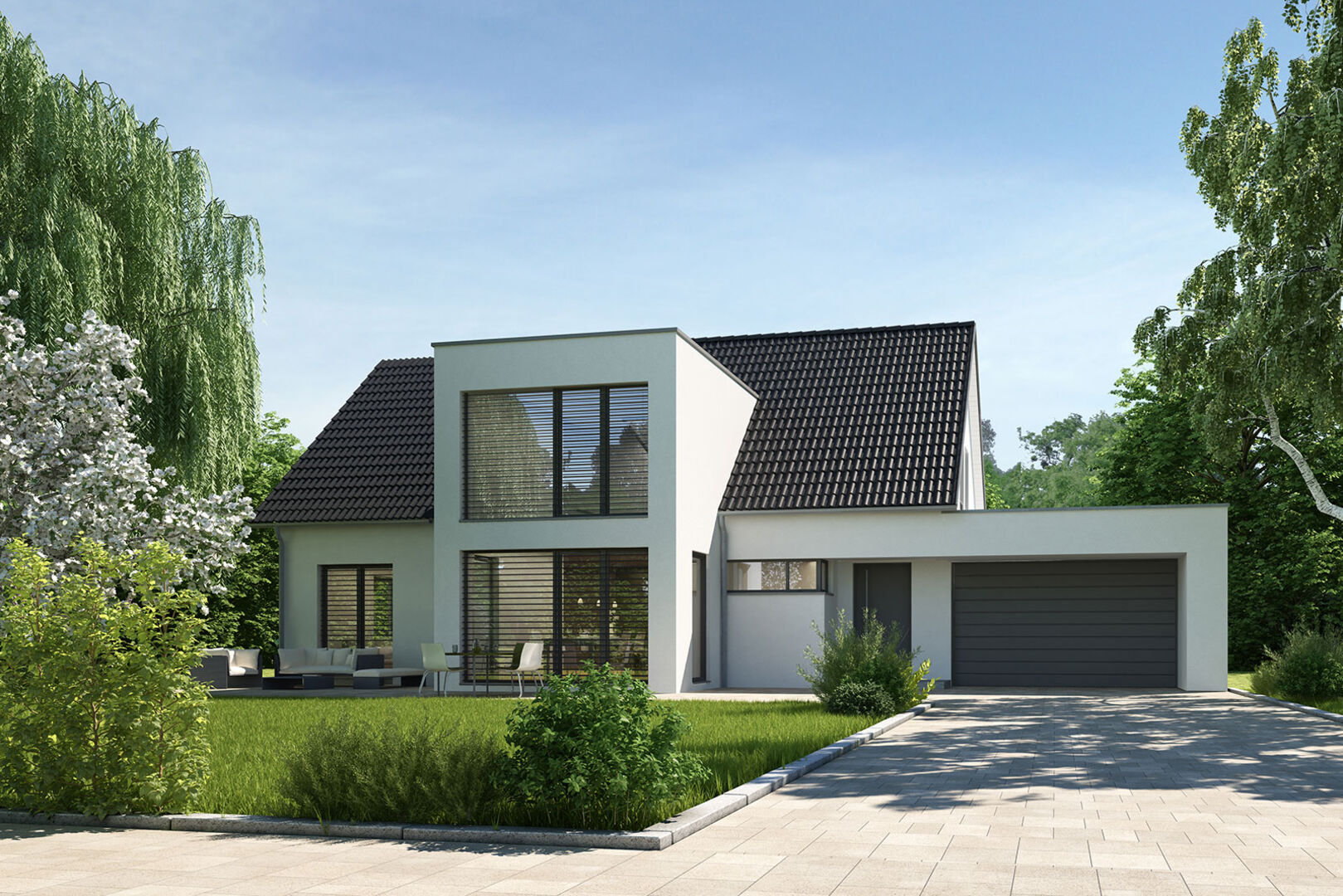 Modernes Wohnhaus mit Zubau | Credit: iStock.com/Oliver Hasselluhn