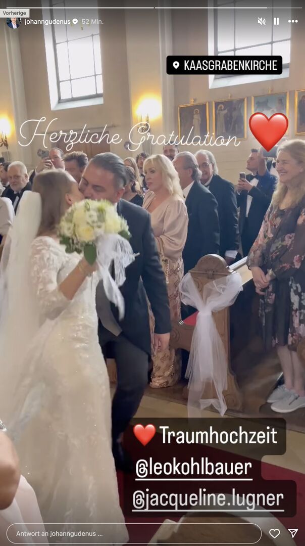 Jacqueline Lugner und Leo Kohlbauer bei ihrer Hochzeit in der Kaasgrabenkirche in Wien.