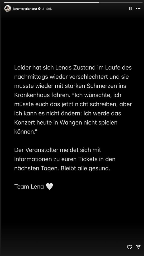 Lena Meyer-Landrut schreibt auf Instagram an ihre Fans.