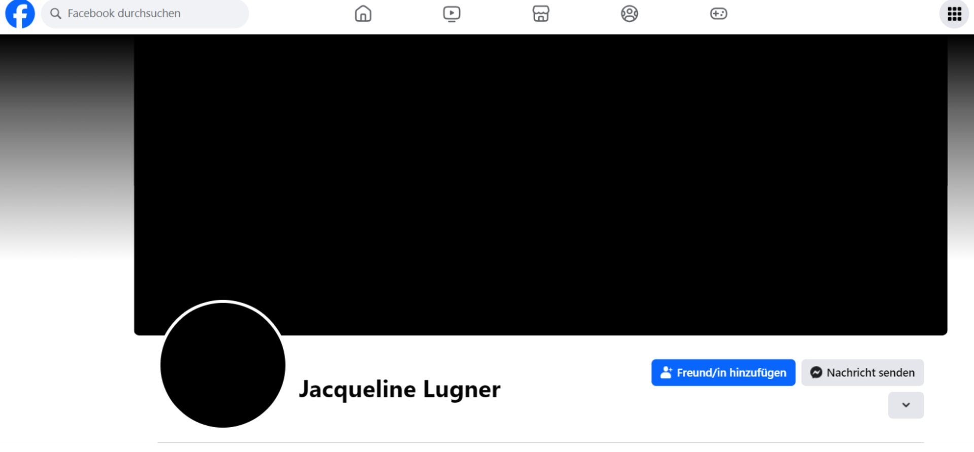 Jacqueline Lugners schwarz eingefärbtes Facebook-Profil.
