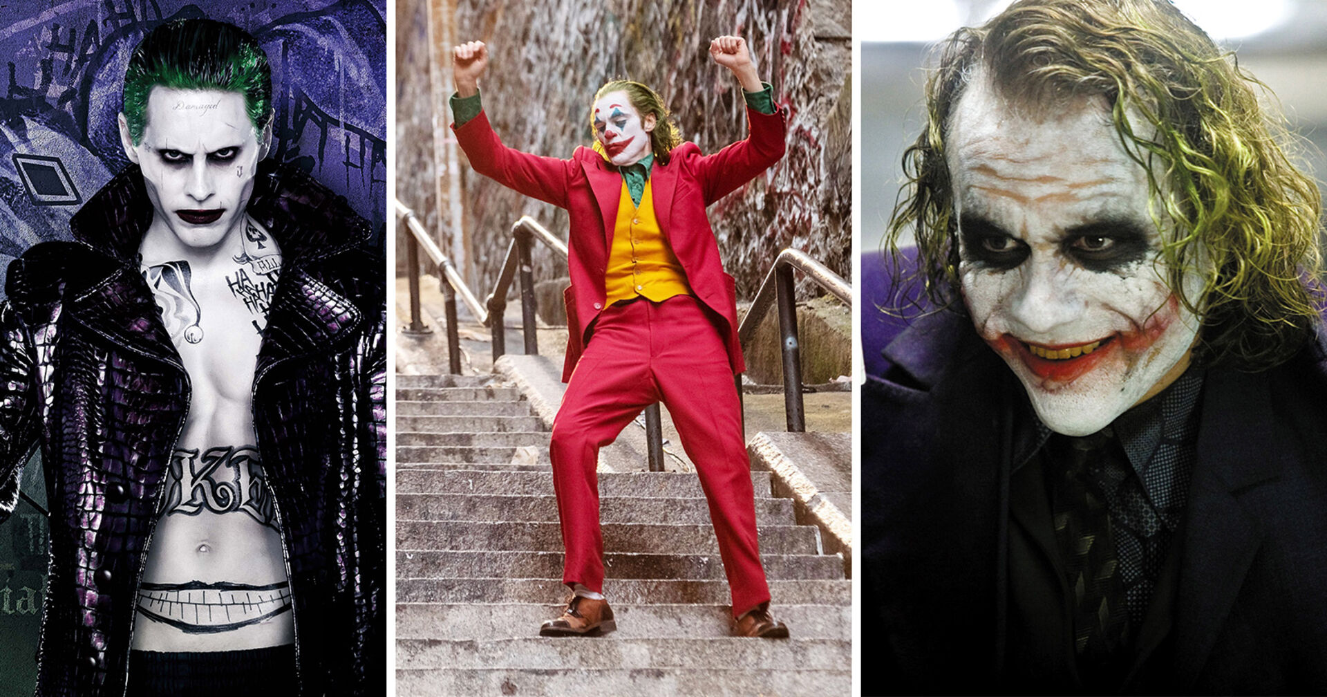 Drei Joker aus verschiedenen Filmen nebeneinander.