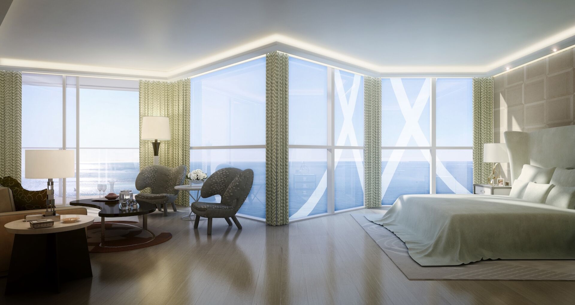 Luxusschlafzimmer mit toller Aussicht auf Meer