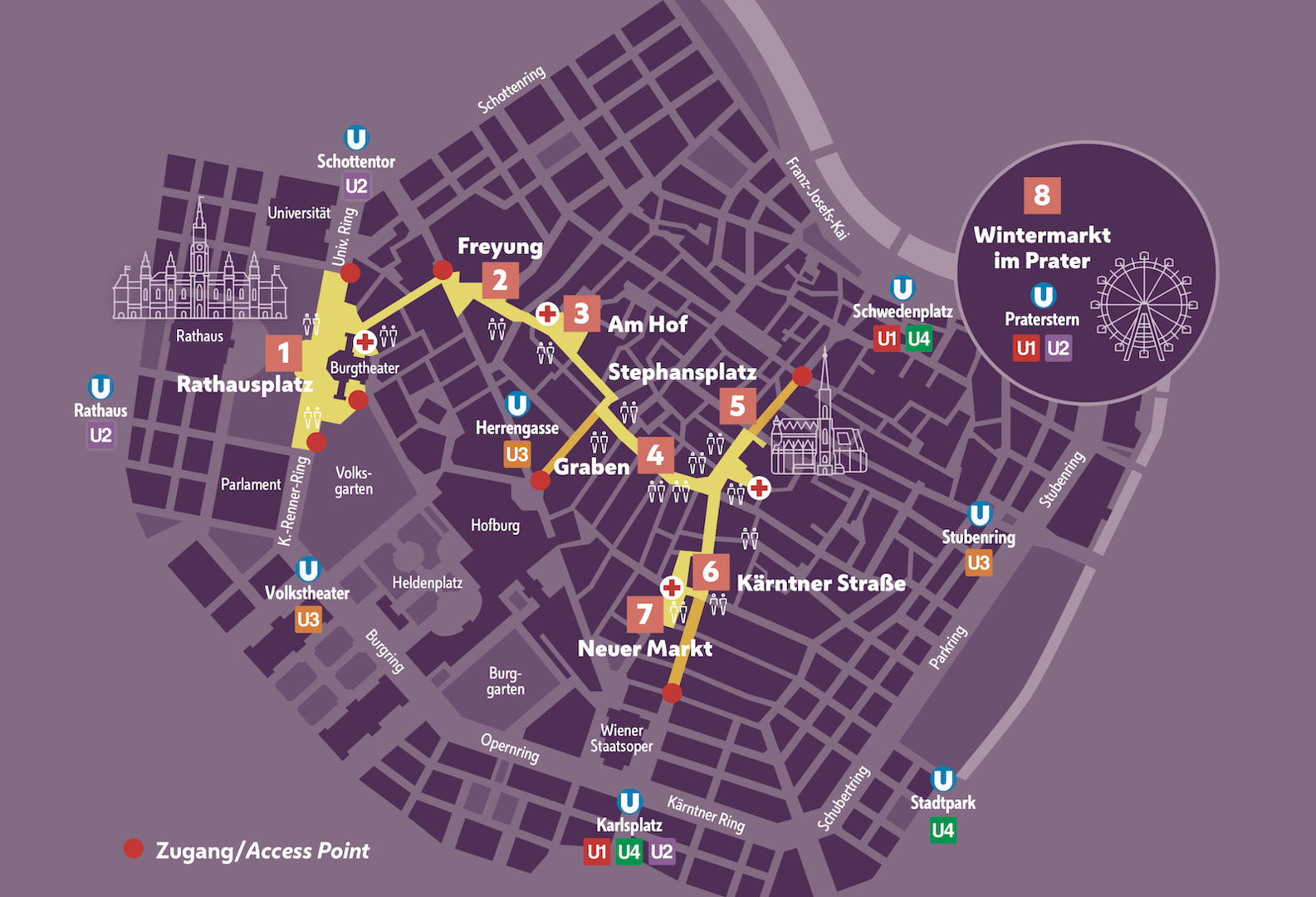 Der Orientierungsplan zum Silvesterpfad in violetter Grundfarbe