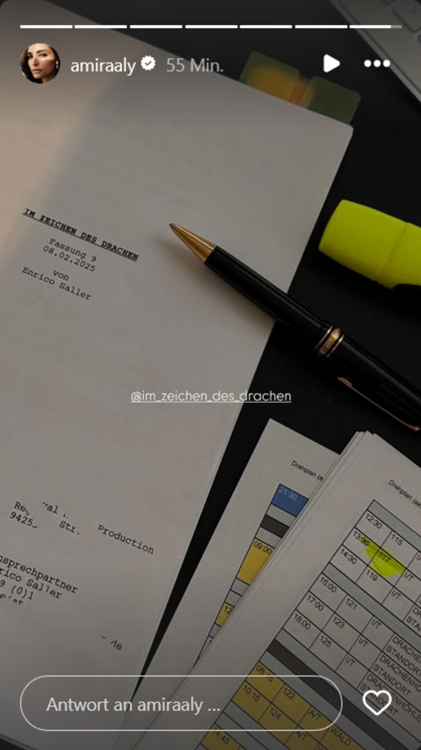 Screenshot aus Amiras Insta-Story: Sie ist Teil des Casts von "Im Zeichen des Drachen".
