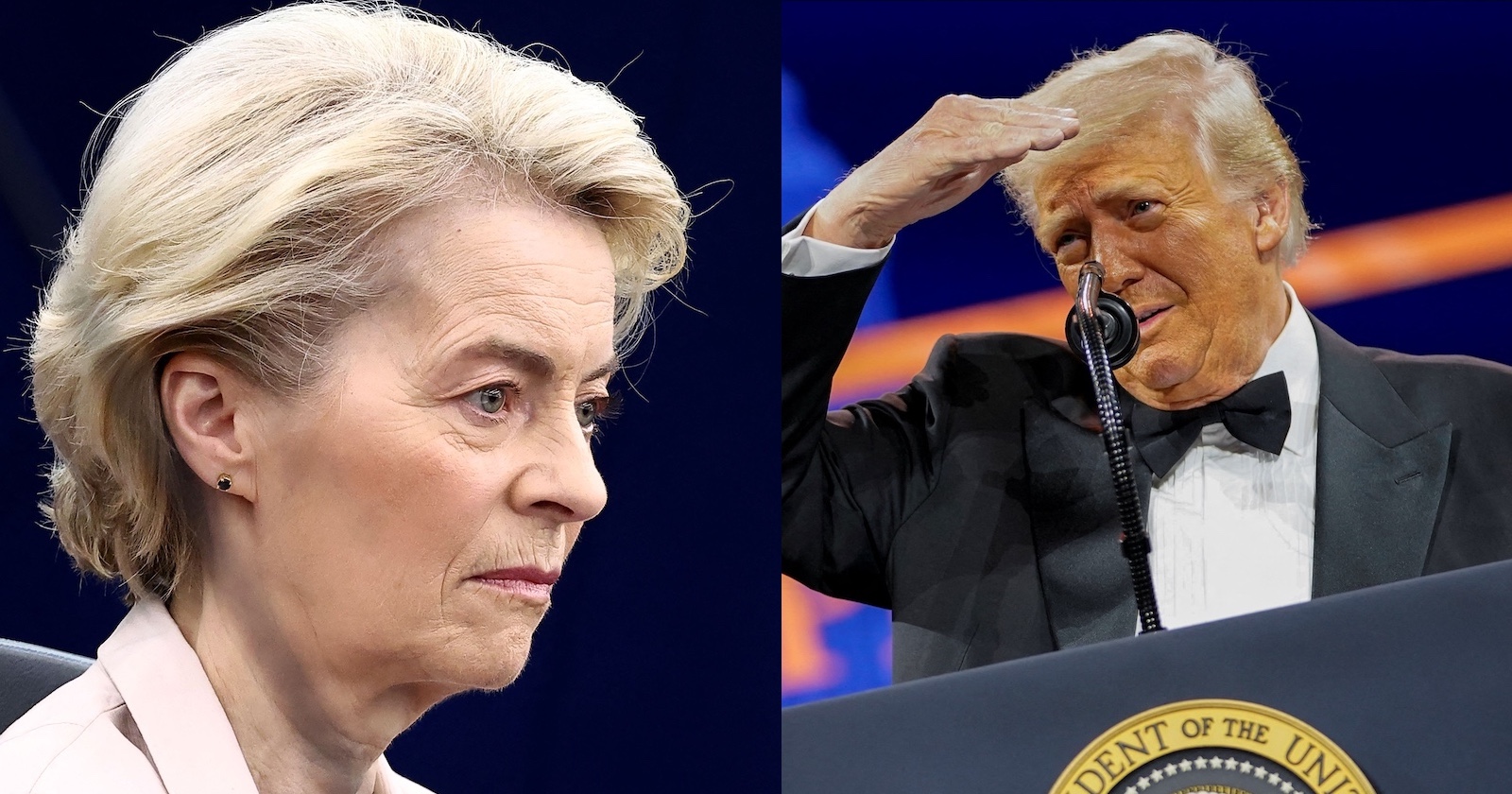 EU-Kommissionspräsidentin Ursula von der Leyen im Profil; US-Präsident Donald Trump bei einer Rede