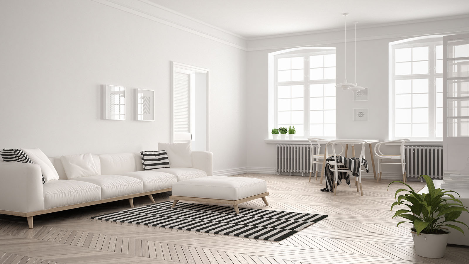 Weißes Wohnzimmer | Credit: iStock.com/ArchiViz