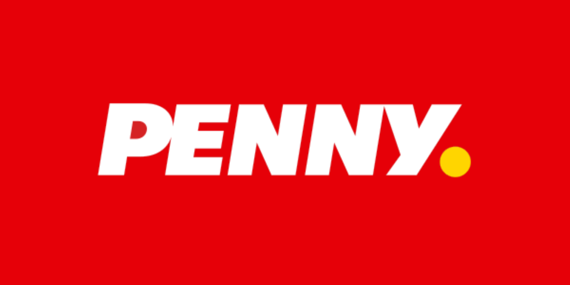 Penny ändert sein Logo: Das neue Logo mit weißer Schrift auf rotem Grund, ergänzt mit einem gelben Punkt - dem neuen Penny-Maskottchen.
