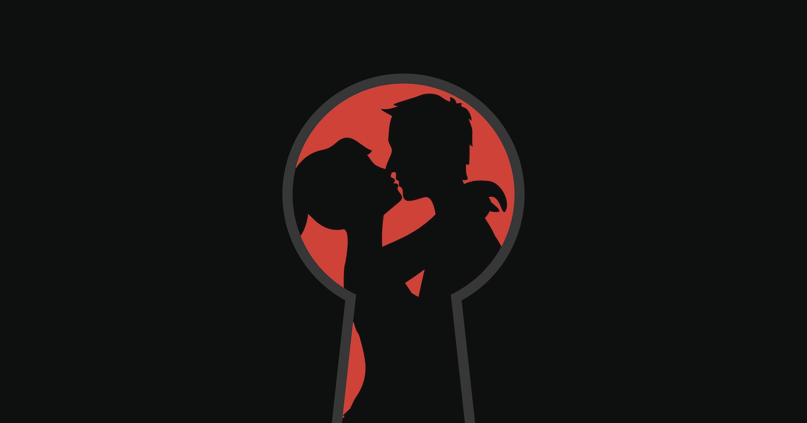 Ein Comic-Paar wird durch ein Schlüsselloch beobachtet.