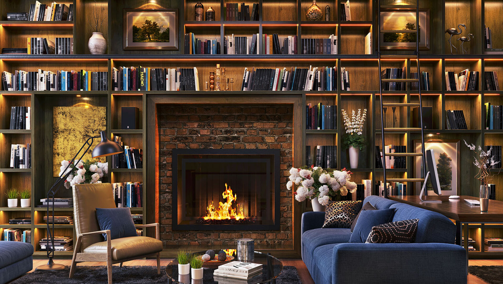 Wohnzimmer mit einer Bücherwand | Credit: iStock.com/sl-f