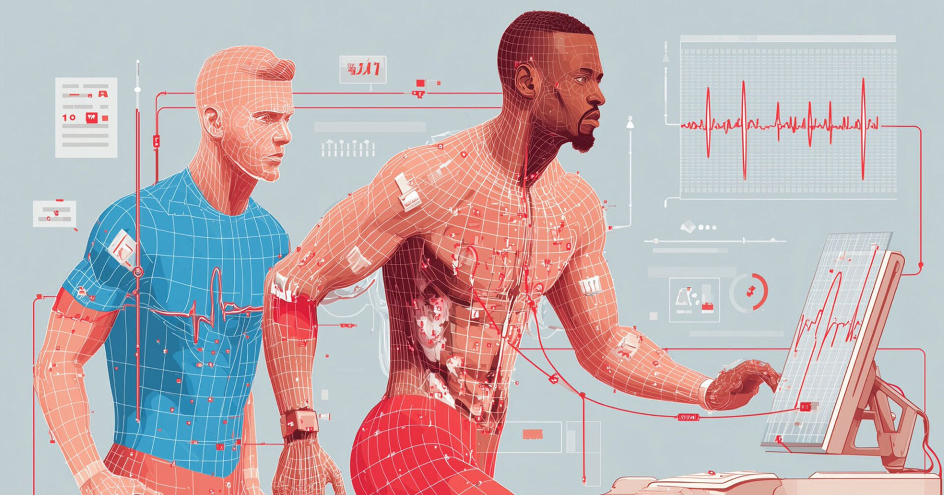 Gezeichnete Darstellung von zwei Männern bei kardiologischer Untersuchung | Credit: Dr. Gerhard L. Jansky