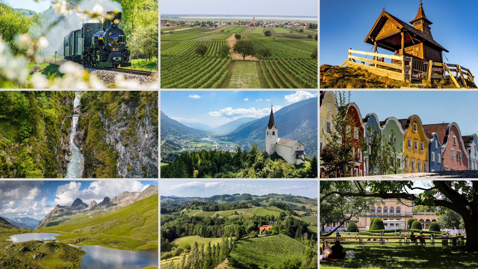 Kollage: Bilder der neun Finalisten von "9 Plätze – 9 Schätze" nebeneinander.