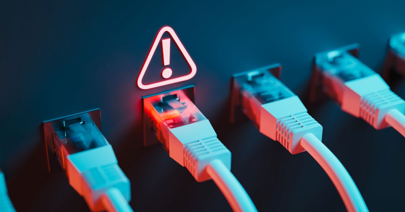 Netzwerkstecker mit rotem Warnsignal; symbolisches Bild für den globalen Cloudflare-Ausfall, der Webseiten wie X, PayPal, Discord und ChatGPT gestört hat.