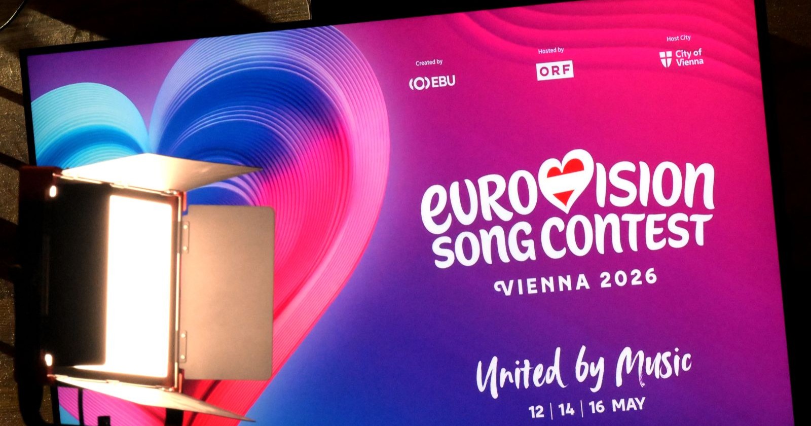 as Logo zum Eurovision Song Contest - Vienna 2026 , im Rahmen eines Pressetermins "Medienupdate zum Eurovision Song Contest" am Dienstag, 18. November 2025 in der Wiener Stadthalle