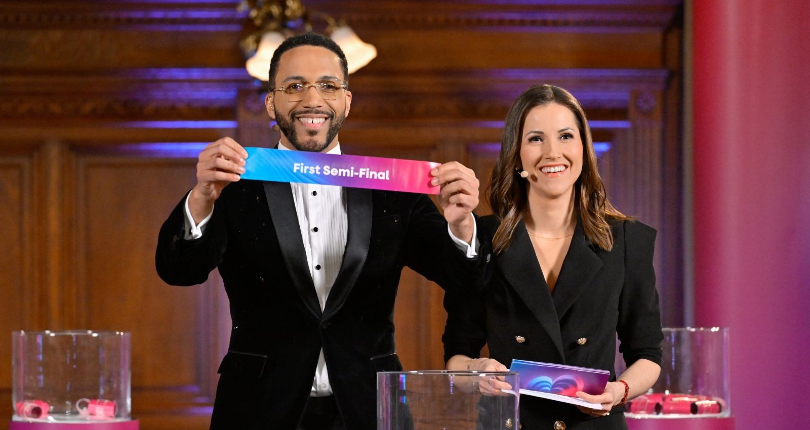 Cesár Sampson und Alexandra Maritza Wachter bei der ESC-Auslosung
