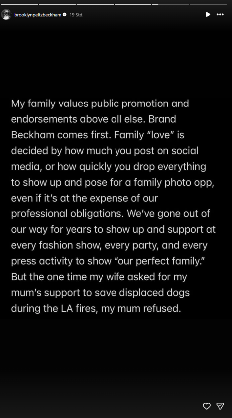 Instagramstory von Brooklyn Beckham