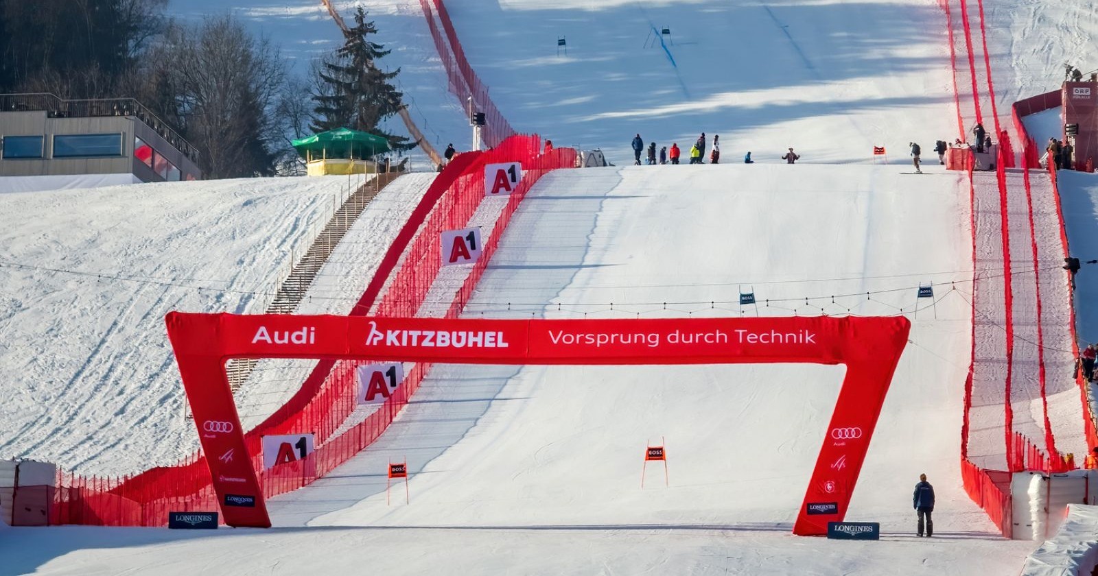 Zielraum der Streif in Kitzbühel, auf der die Hahnenkammabfahrt ausgetragen wird.