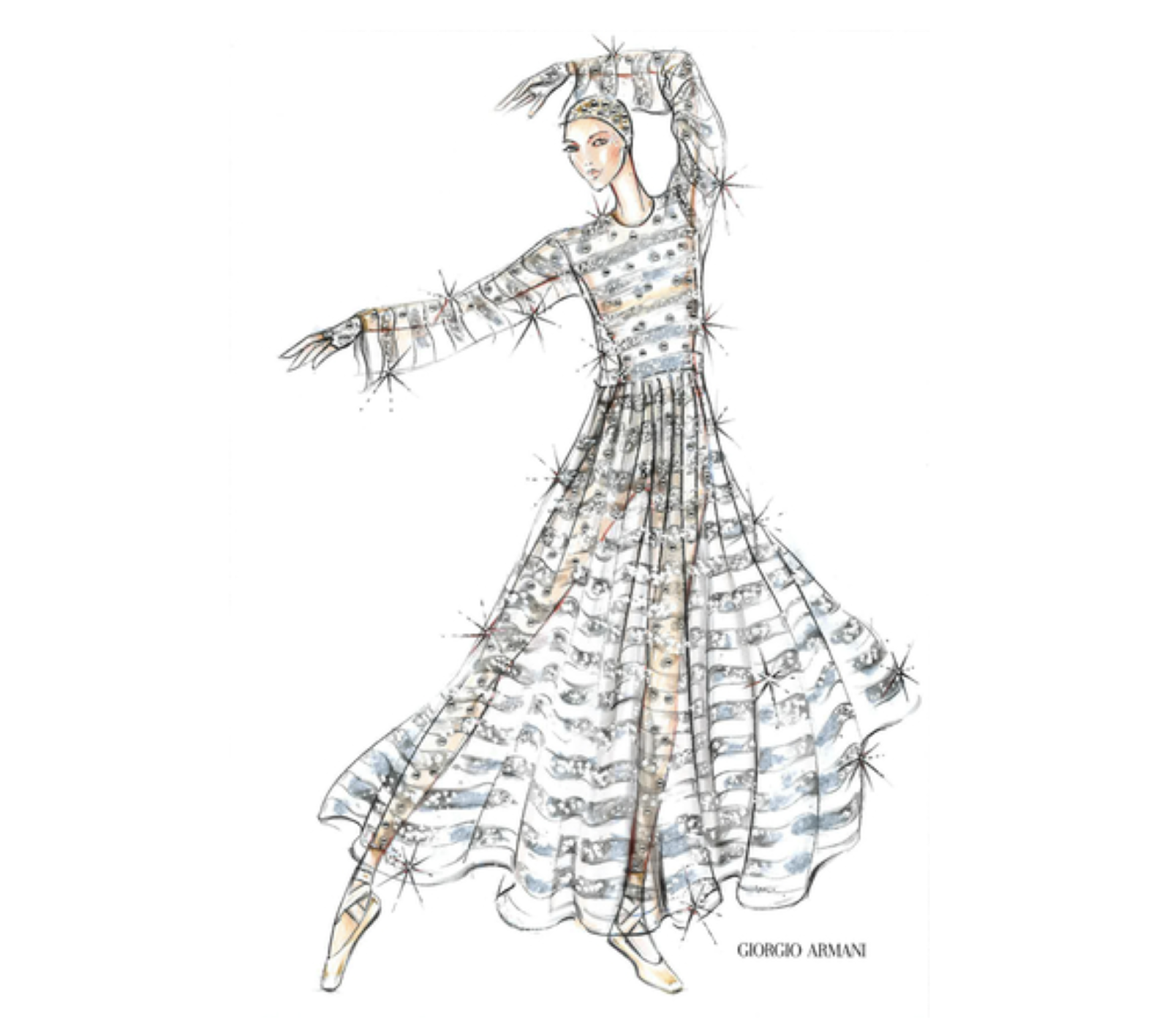 Zeichnung des Damenkostüms von Giorgio Armani