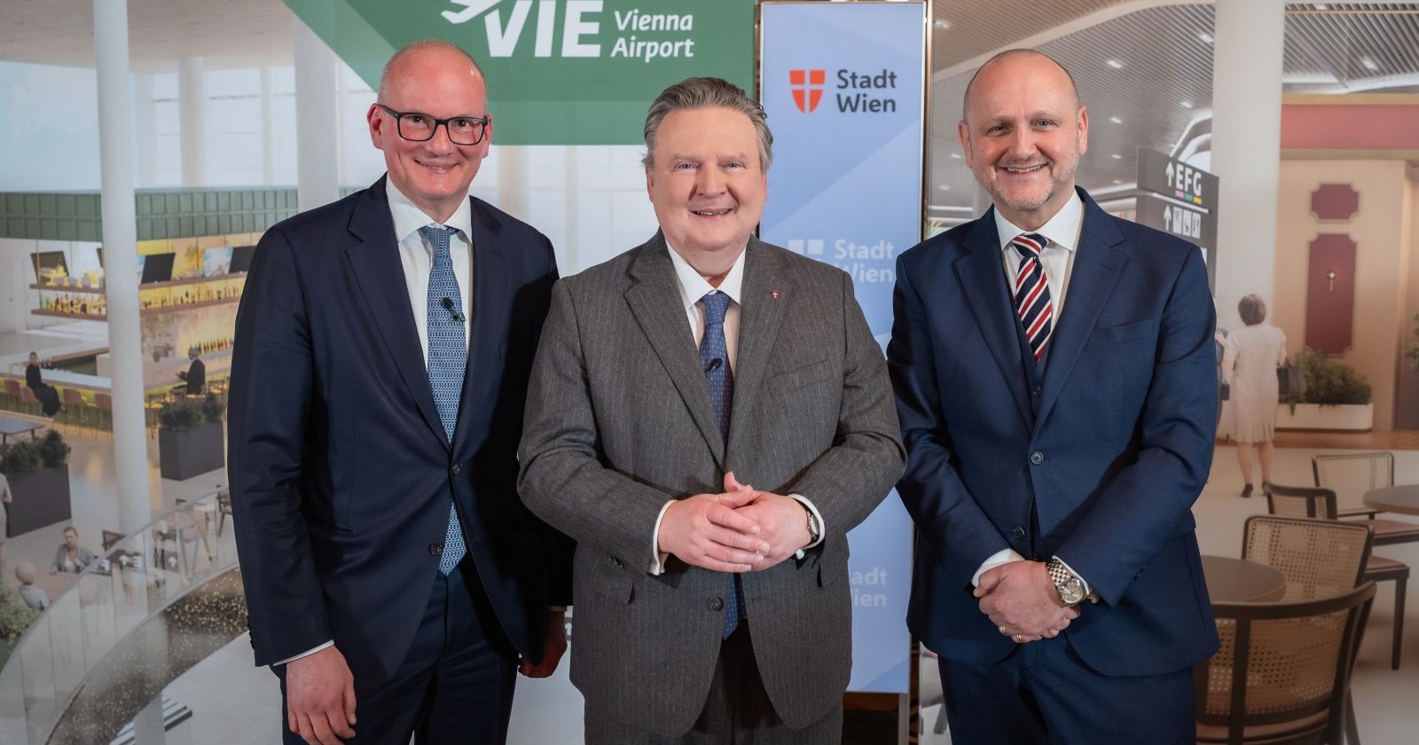 Männer-Trio bei der Präsentation der Kulinarik-Partner im neuen Terminal 3 am Flughafen Wien.3