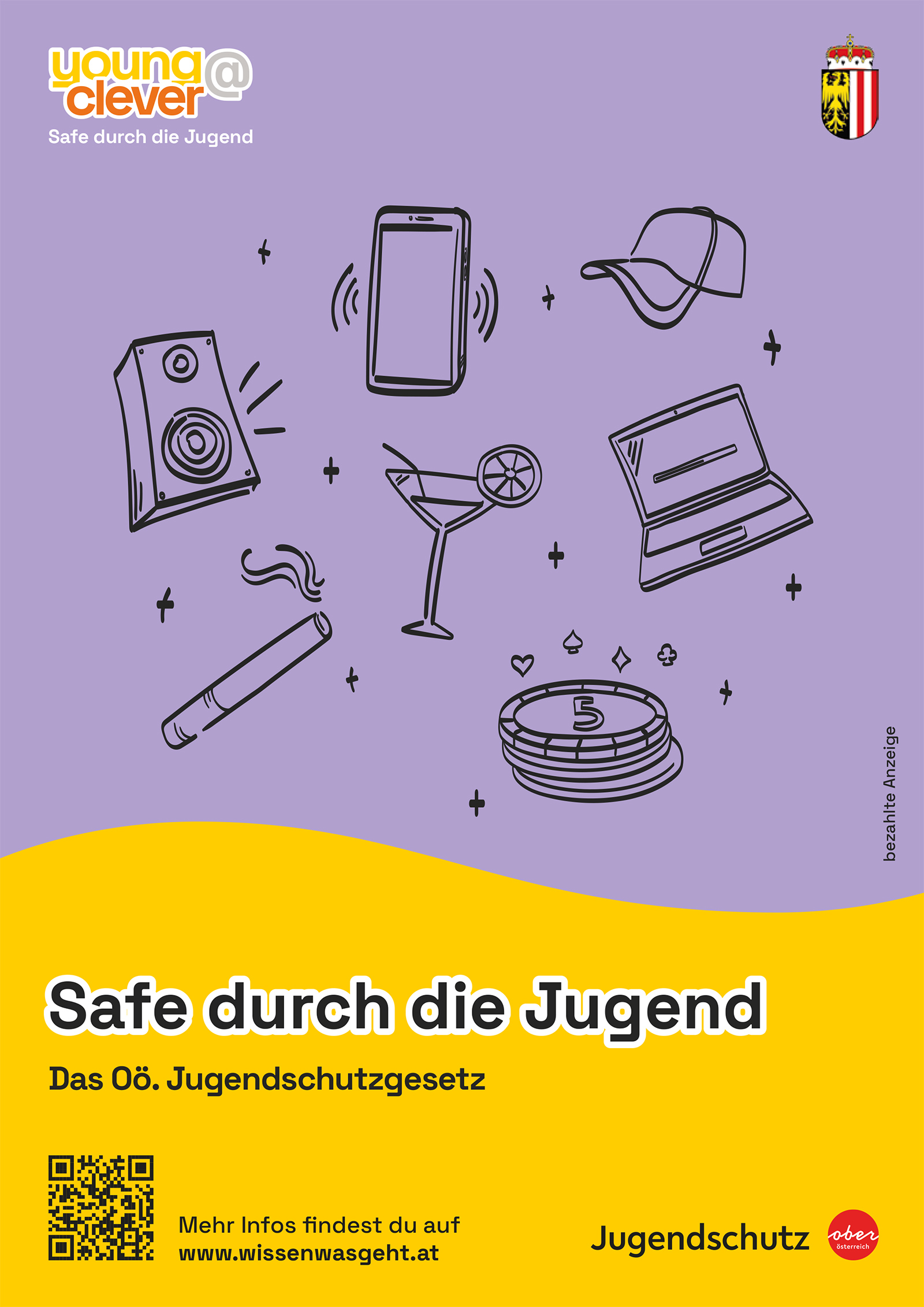 Plakat mit der Aufschrift "Safe durch die Jugend" | Credit: OÖ Landesregierung