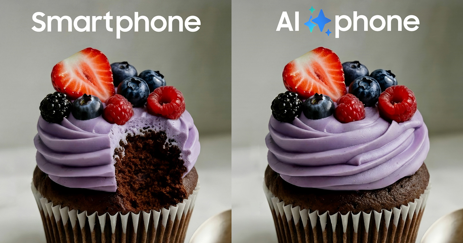 Zwei Cupcakes mit Toppings in unterschiedlicher Bildauflösung | Credit: Samsung