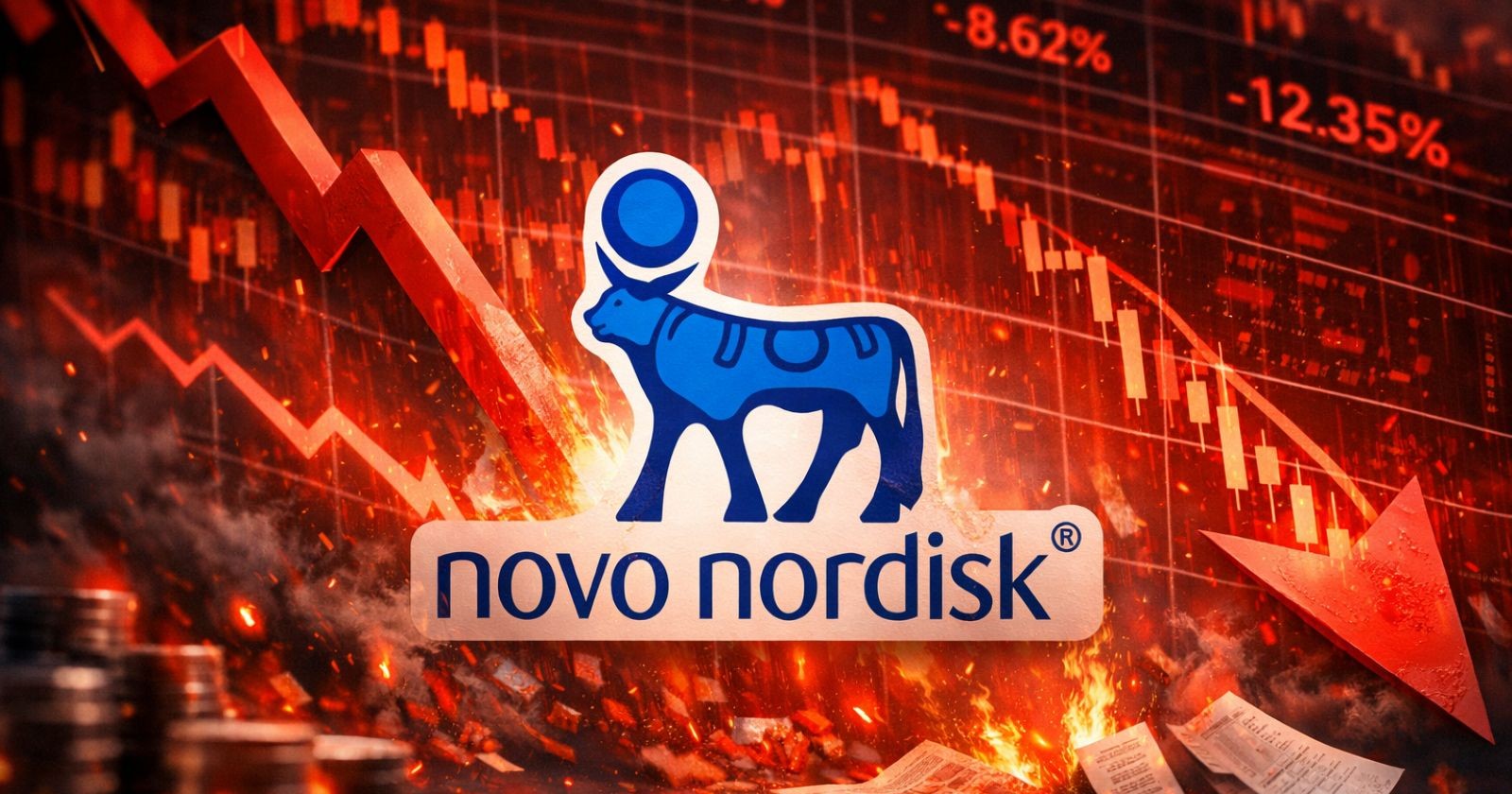 Kurschart der Novo Nordisk Aktie mit fallendem Trend nach Veröffentlichung der CagriSema-Studiendaten