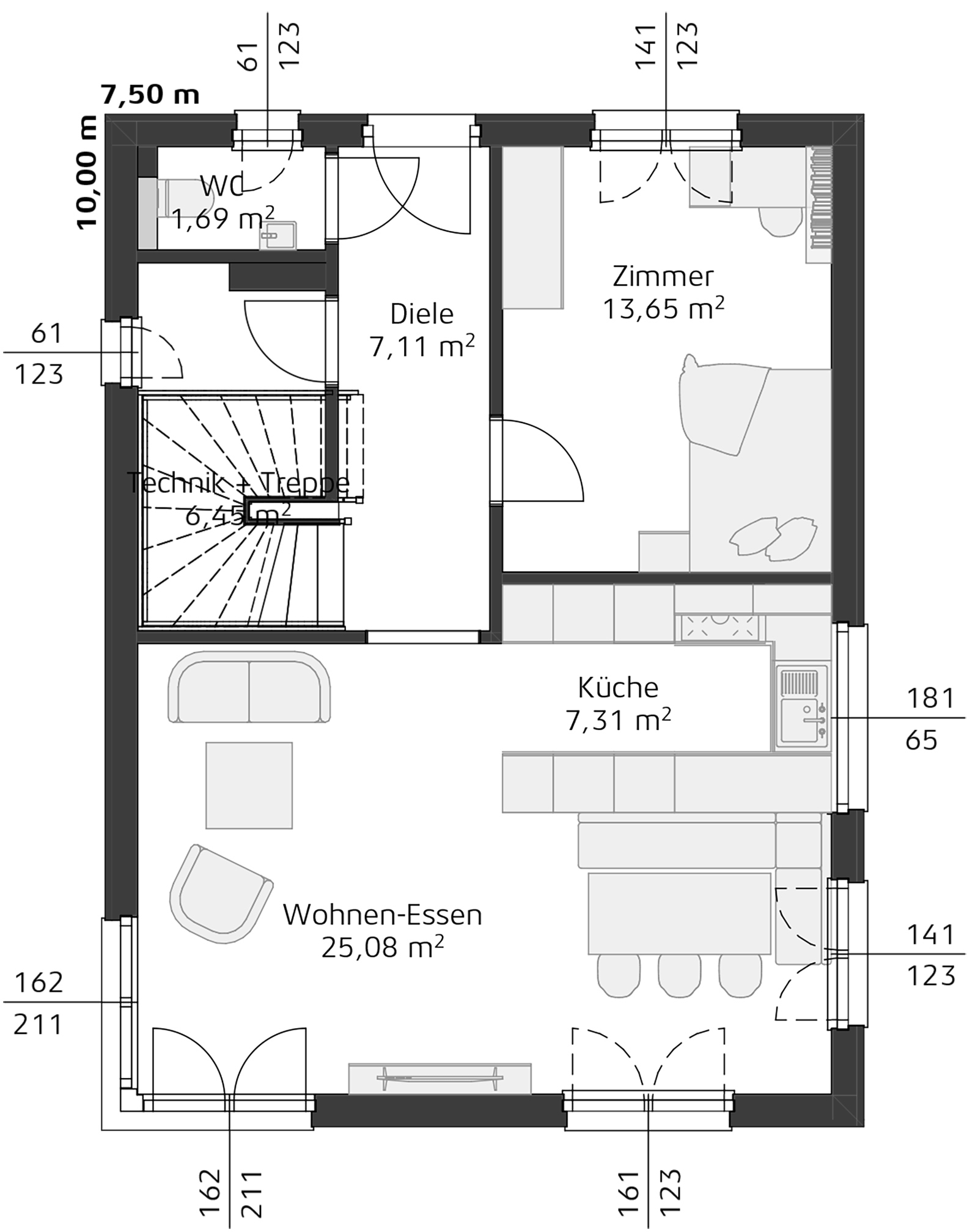 Grundriss zum Erdgeschoss des Wohnhauses Elegance W 122 - Domus | Credit: Hartl Haus