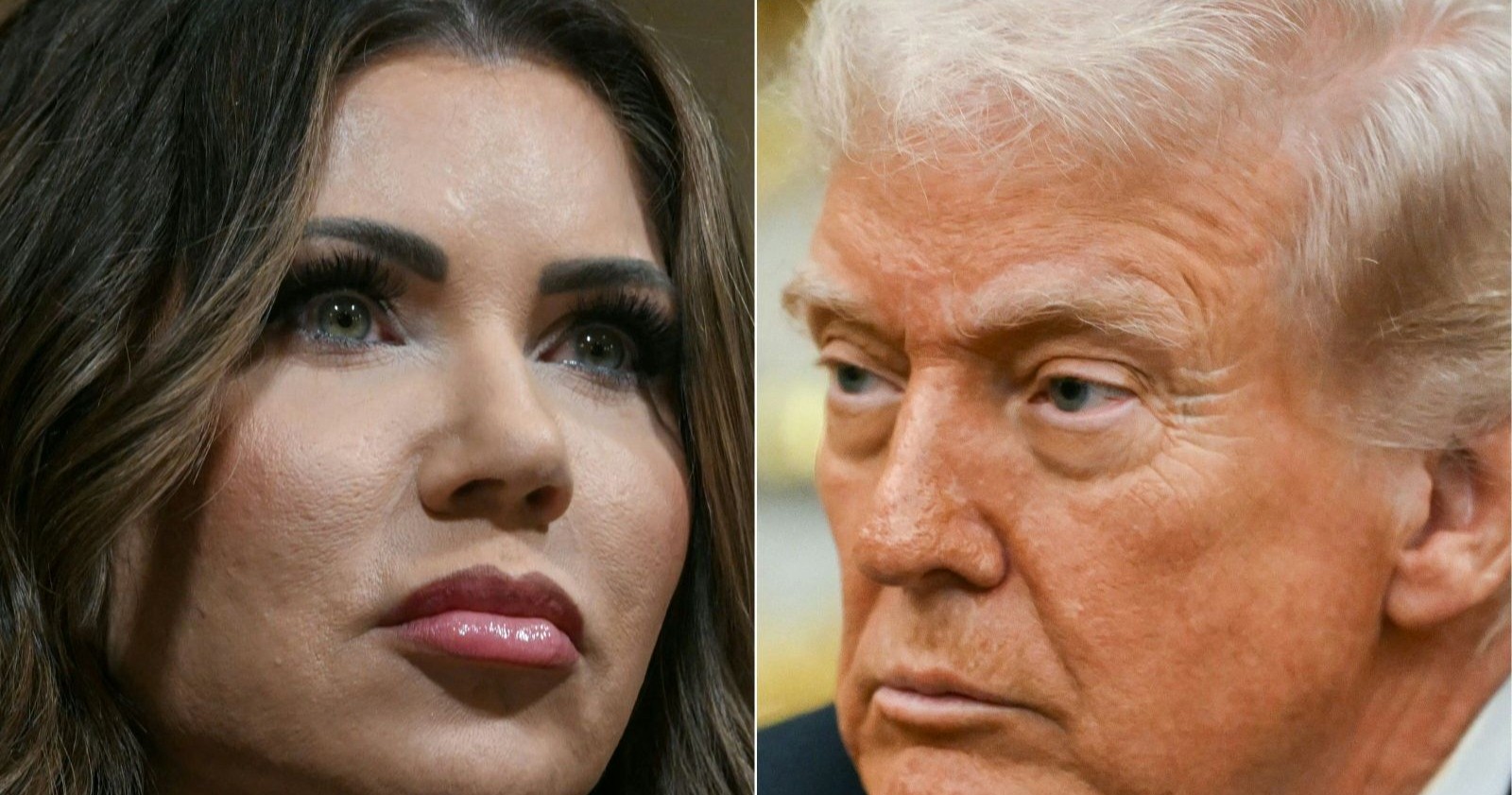 Kristi Noem und Donald Trump im Porträt-Vergleich