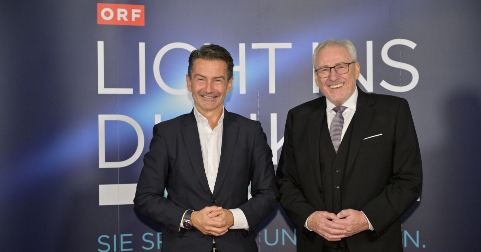 Pius Strobl und Roland Weißmann während einer "Licht ins Dunkel"-Veranstaltung