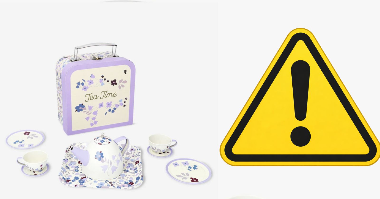 Das betroffene Tee Set Metall von Flying Tiger Copenhagen in seinem rosa Aufbewahrungskoffer