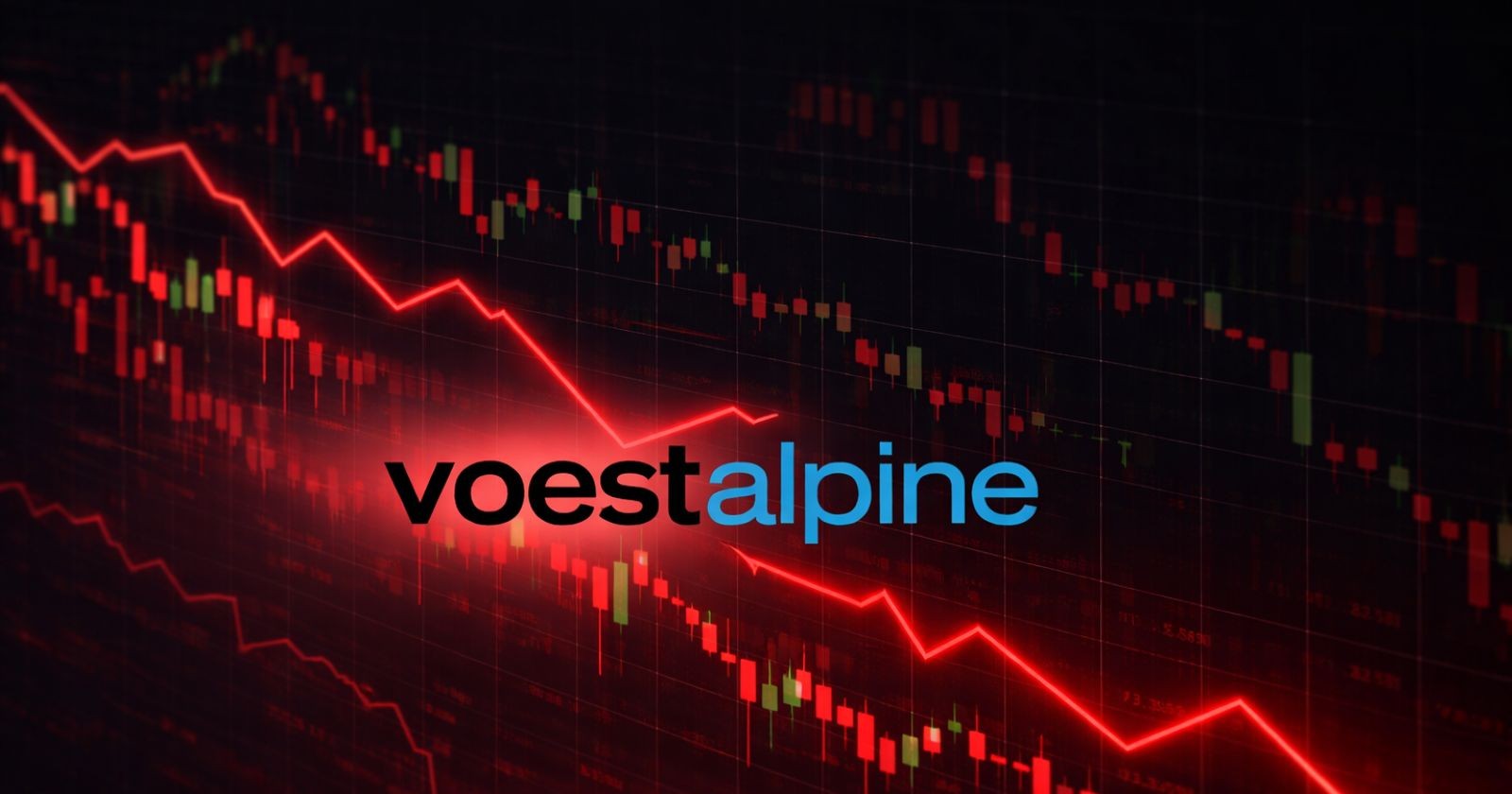 Themenbild eines fallenden Kurscharts mit dem Logo der voestalpine