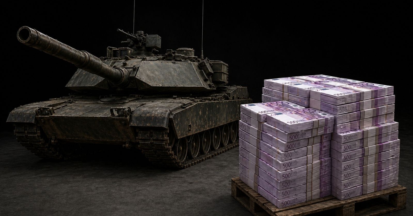 Panzer und Geldstapel als Themenbild für die gestiegenen Militärausgaben